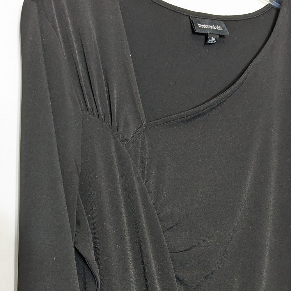 Women's "MetroStyle" Black Jersey Knit Ruched Midi Sheath Dress; Size 20